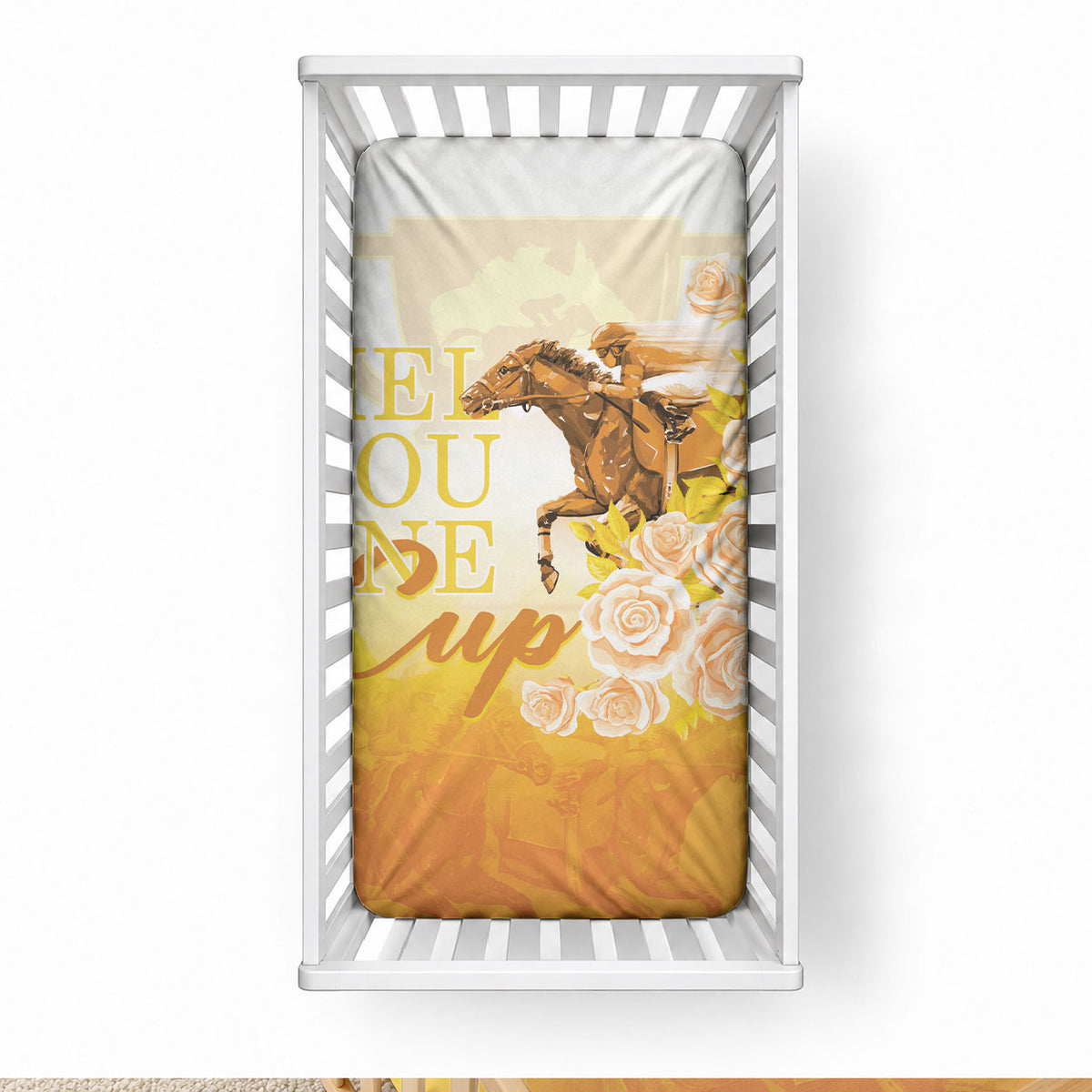 Melbourne Horse Racing Baby Bed Cover Vintage Floral Equestrian Rider