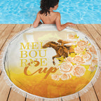 Melbourne Horse Racing Beach Blanket Vintage Floral Equestrian Rider
