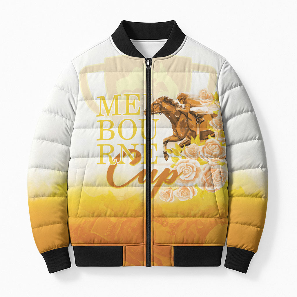 Melbourne Horse Racing Bomber Puffer Jacket Vintage Floral Equestrian Rider