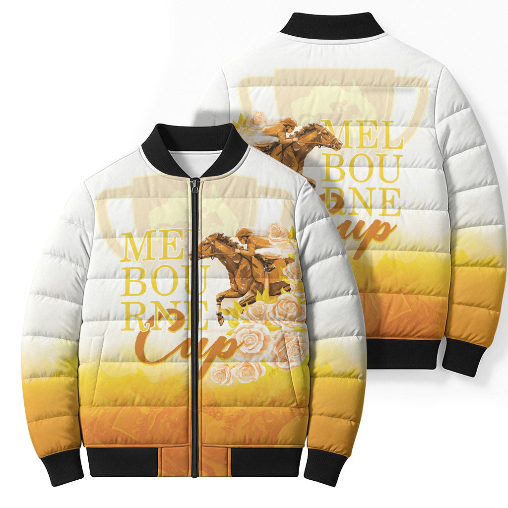 Melbourne Horse Racing Bomber Puffer Jacket Vintage Floral Equestrian Rider
