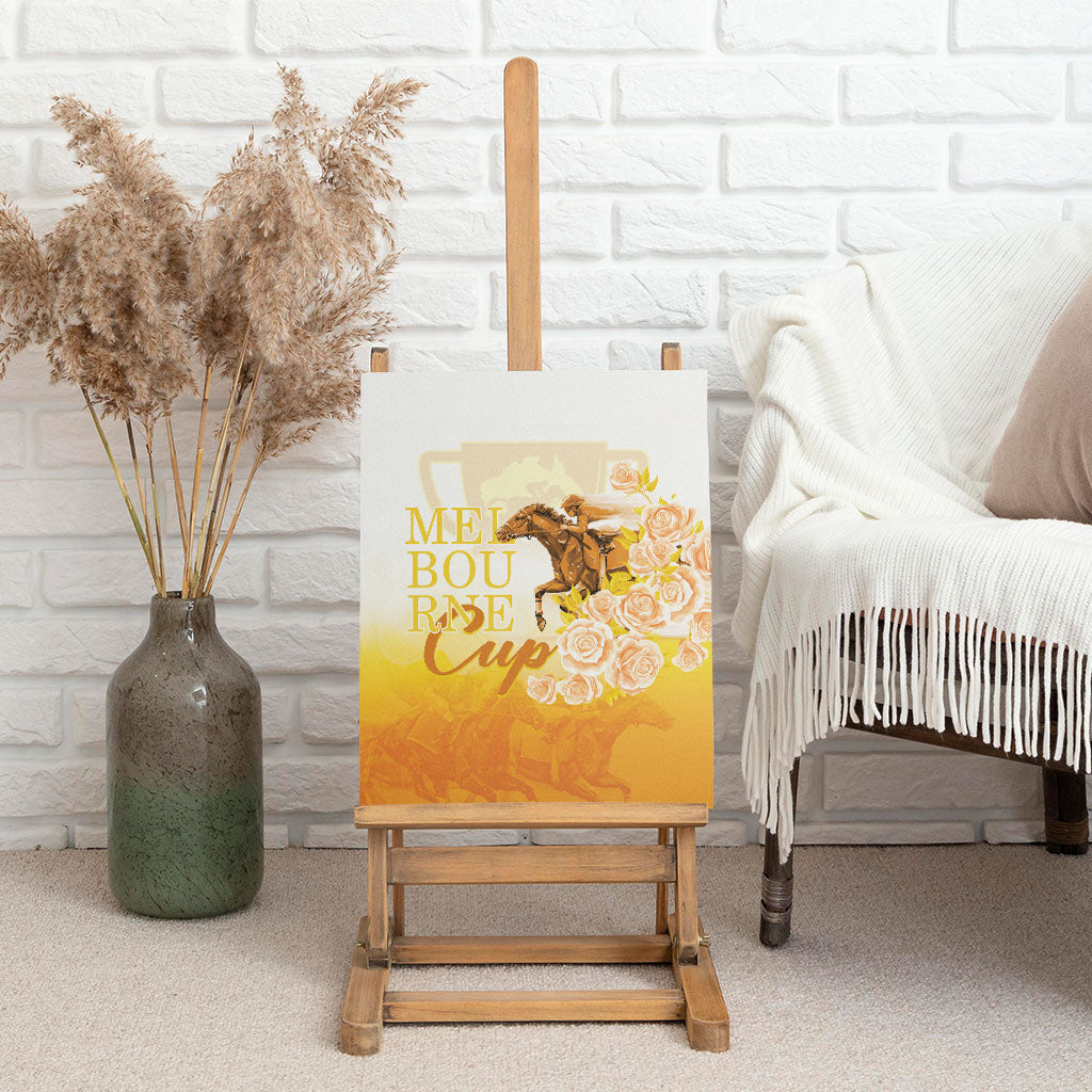 Melbourne Horse Racing Canvas Wall Art Vintage Floral Equestrian Rider
