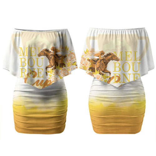 Melbourne Horse Racing Couples Matching Off Shoulder Short Dress and Hawaiian Shirt Vintage Floral Equestrian Rider