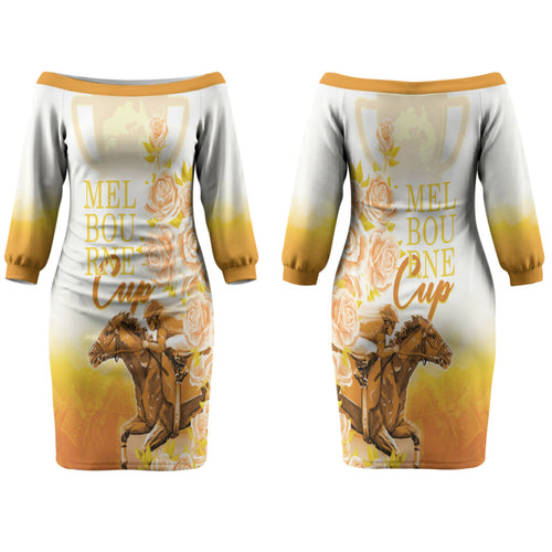 Melbourne Horse Racing Couples Matching Off The Shoulder Long Sleeve Dress and Long Sleeve Button Shirt Vintage Floral Equestrian Rider
