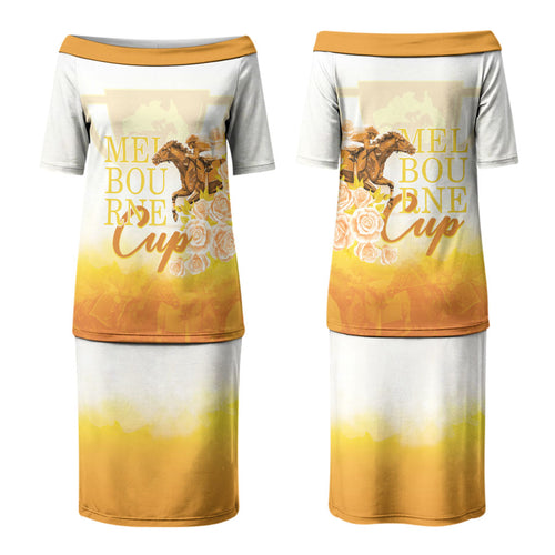 Melbourne Horse Racing Couples Matching Puletasi and Hawaiian Shirt Vintage Floral Equestrian Rider
