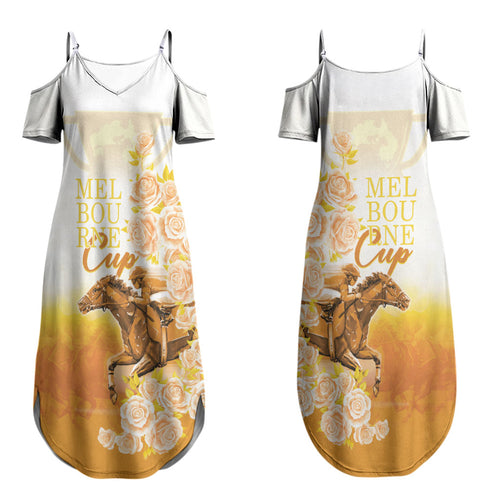 Melbourne Horse Racing Couples Matching Summer Maxi Dress and Long Sleeve Button Shirt Vintage Floral Equestrian Rider