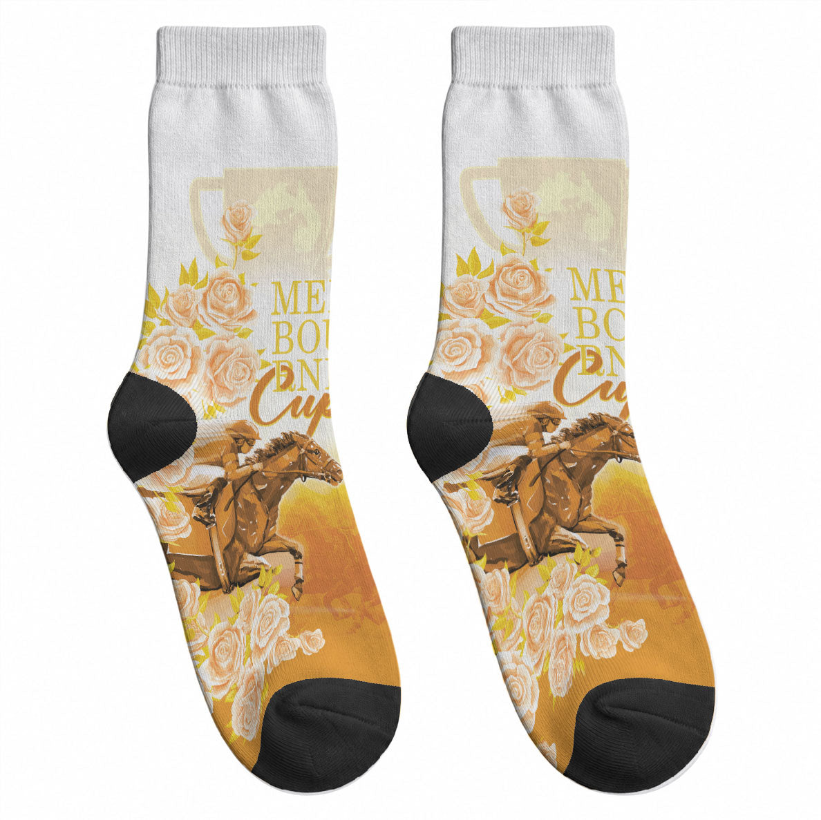 Melbourne Horse Racing Crew Socks Vintage Floral Equestrian Rider