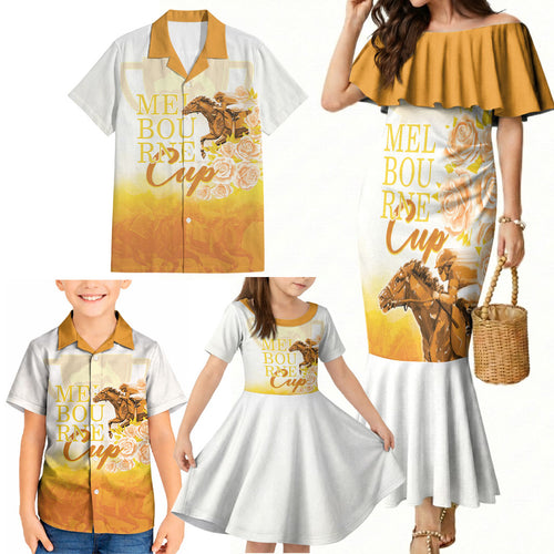 Melbourne Horse Racing Family Matching Mermaid Dress and Hawaiian Shirt Vintage Floral Equestrian Rider
