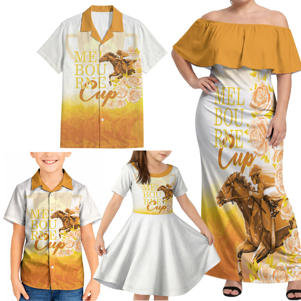 Melbourne Horse Racing Family Matching Off Shoulder Maxi Dress and Hawaiian Shirt Vintage Floral Equestrian Rider