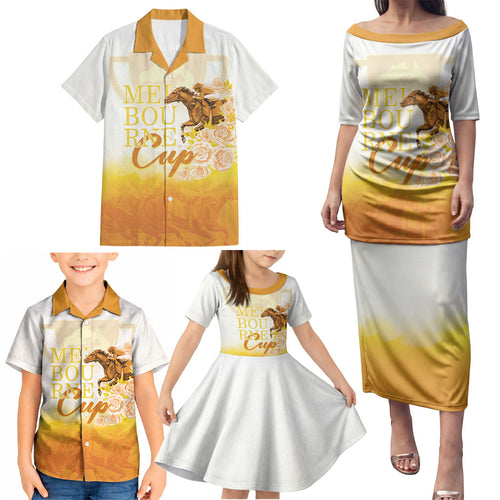 Melbourne Horse Racing Family Matching Puletasi and Hawaiian Shirt Vintage Floral Equestrian Rider