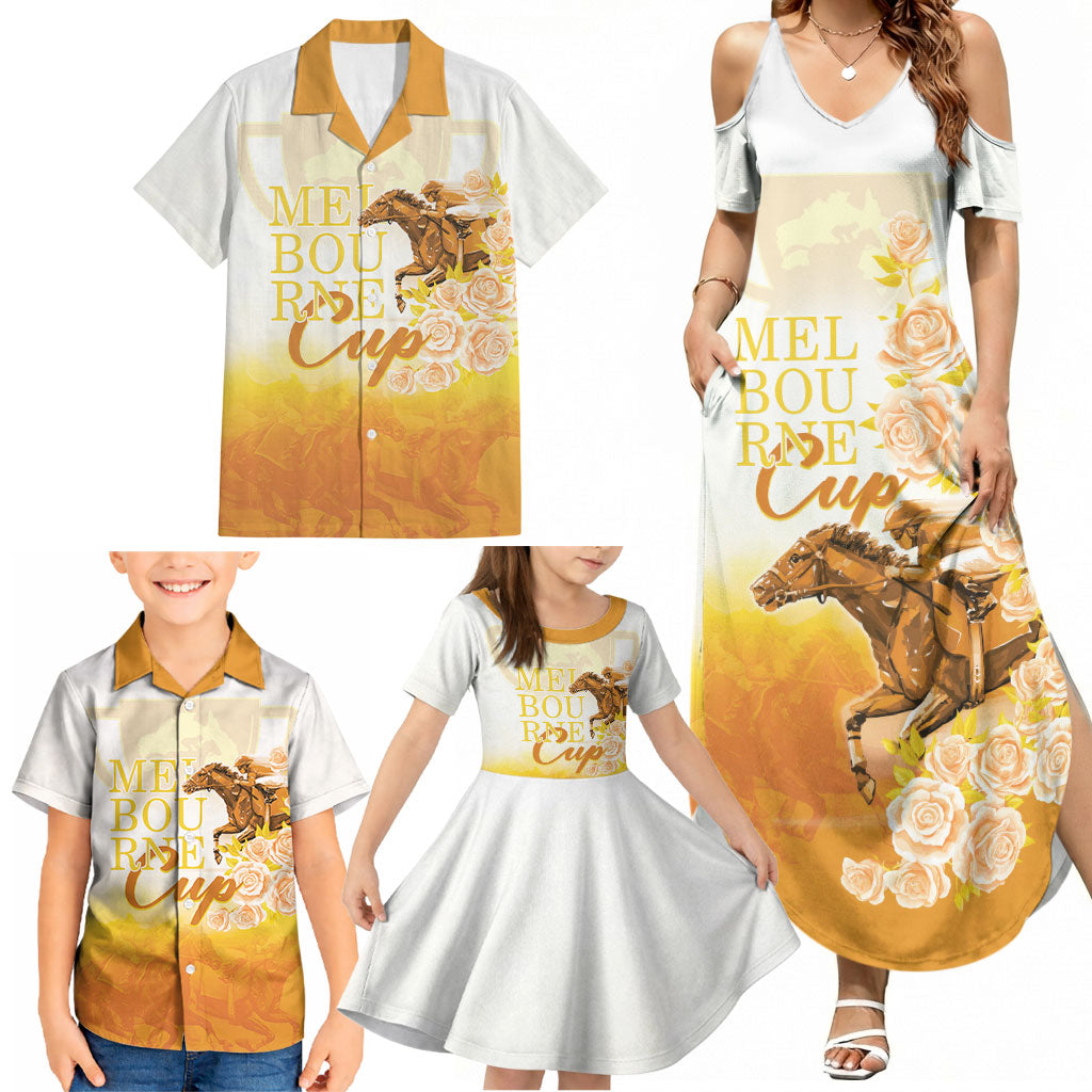 Melbourne Horse Racing Family Matching Summer Maxi Dress and Hawaiian Shirt Vintage Floral Equestrian Rider