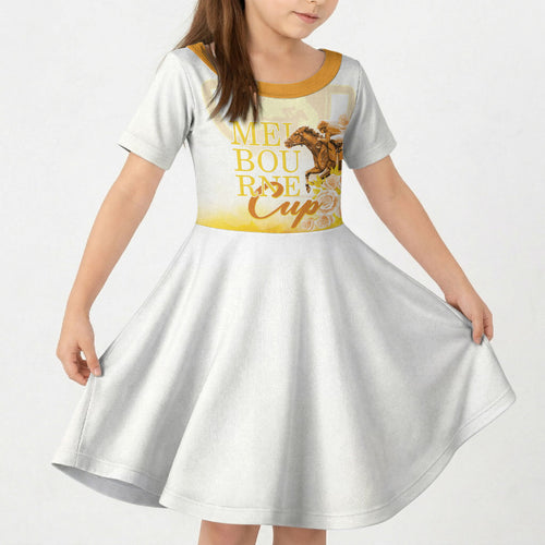 Melbourne Horse Racing Kid Short Sleeve Dress Vintage Floral Equestrian Rider