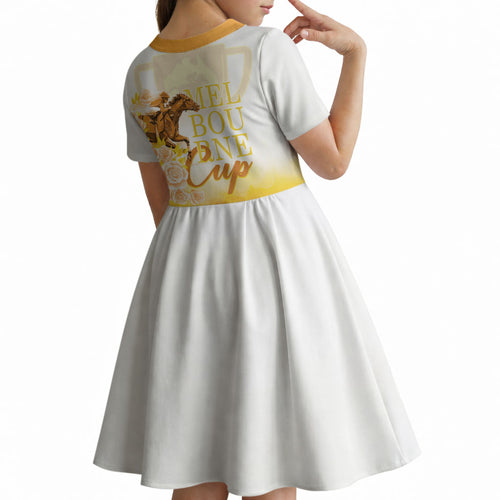 Melbourne Horse Racing Kid Short Sleeve Dress Vintage Floral Equestrian Rider