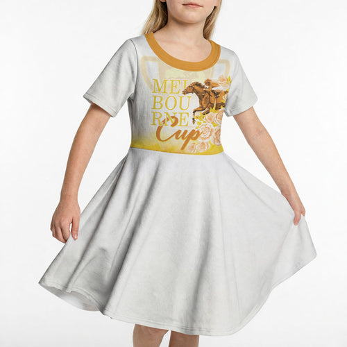 Melbourne Horse Racing Kid Short Sleeve Dress Vintage Floral Equestrian Rider
