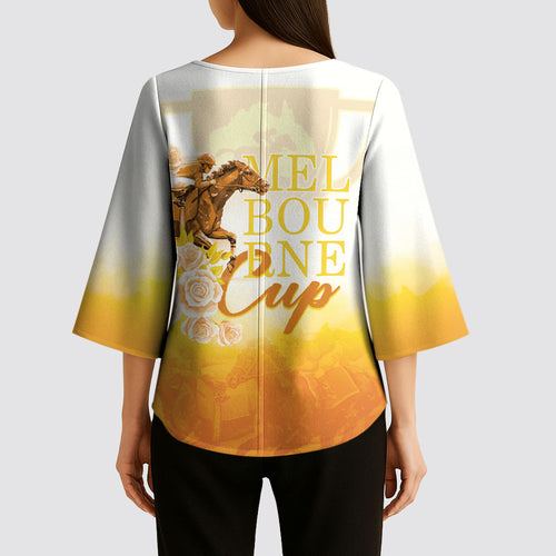 Melbourne Horse Racing Kimono Sleeve Blouse Vintage Floral Equestrian Rider