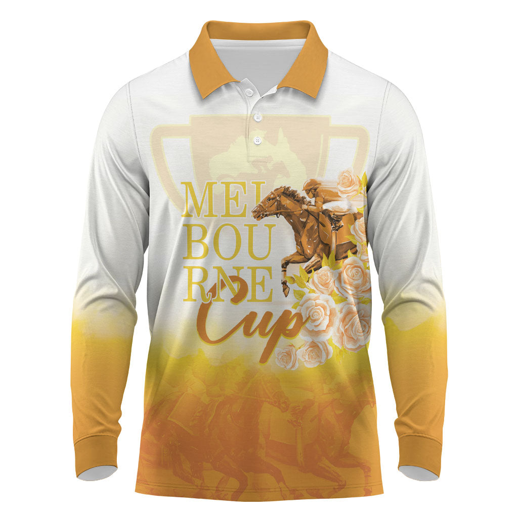 Melbourne Horse Racing Long Sleeve Polo Shirt Vintage Floral Equestrian Rider