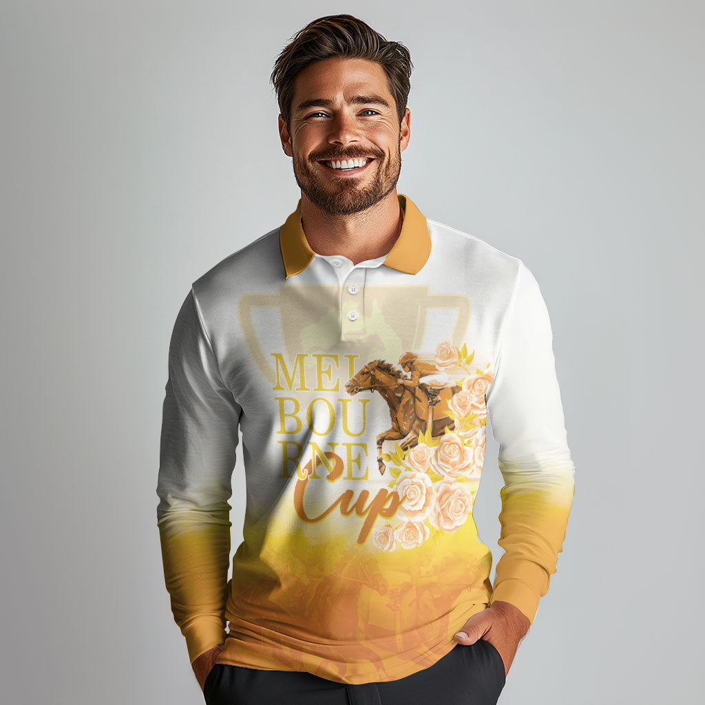 Melbourne Horse Racing Long Sleeve Polo Shirt Vintage Floral Equestrian Rider