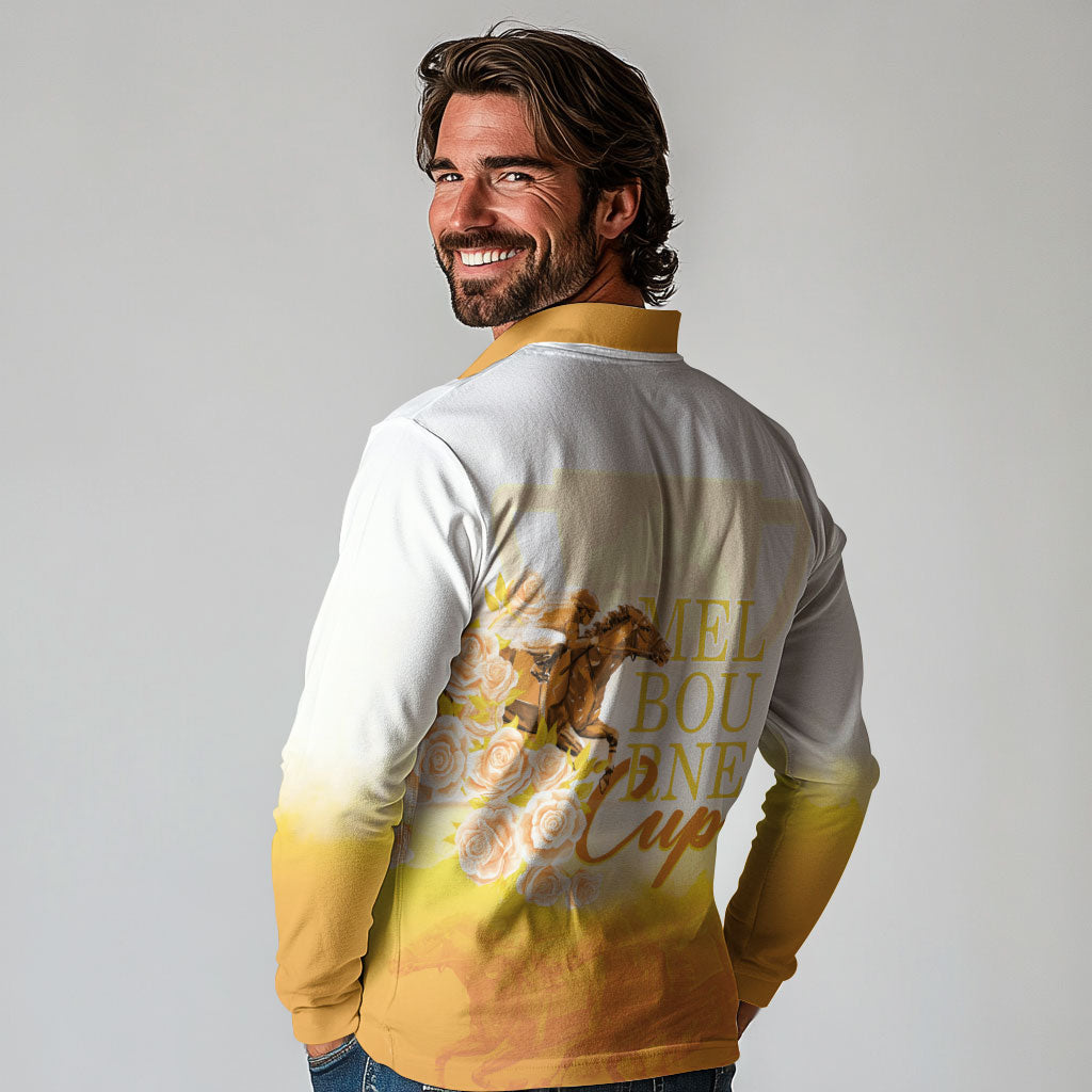 Melbourne Horse Racing Long Sleeve Polo Shirt Vintage Floral Equestrian Rider