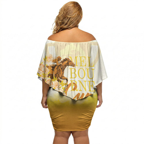 Melbourne Horse Racing Off Shoulder Short Dress Vintage Floral Equestrian Rider