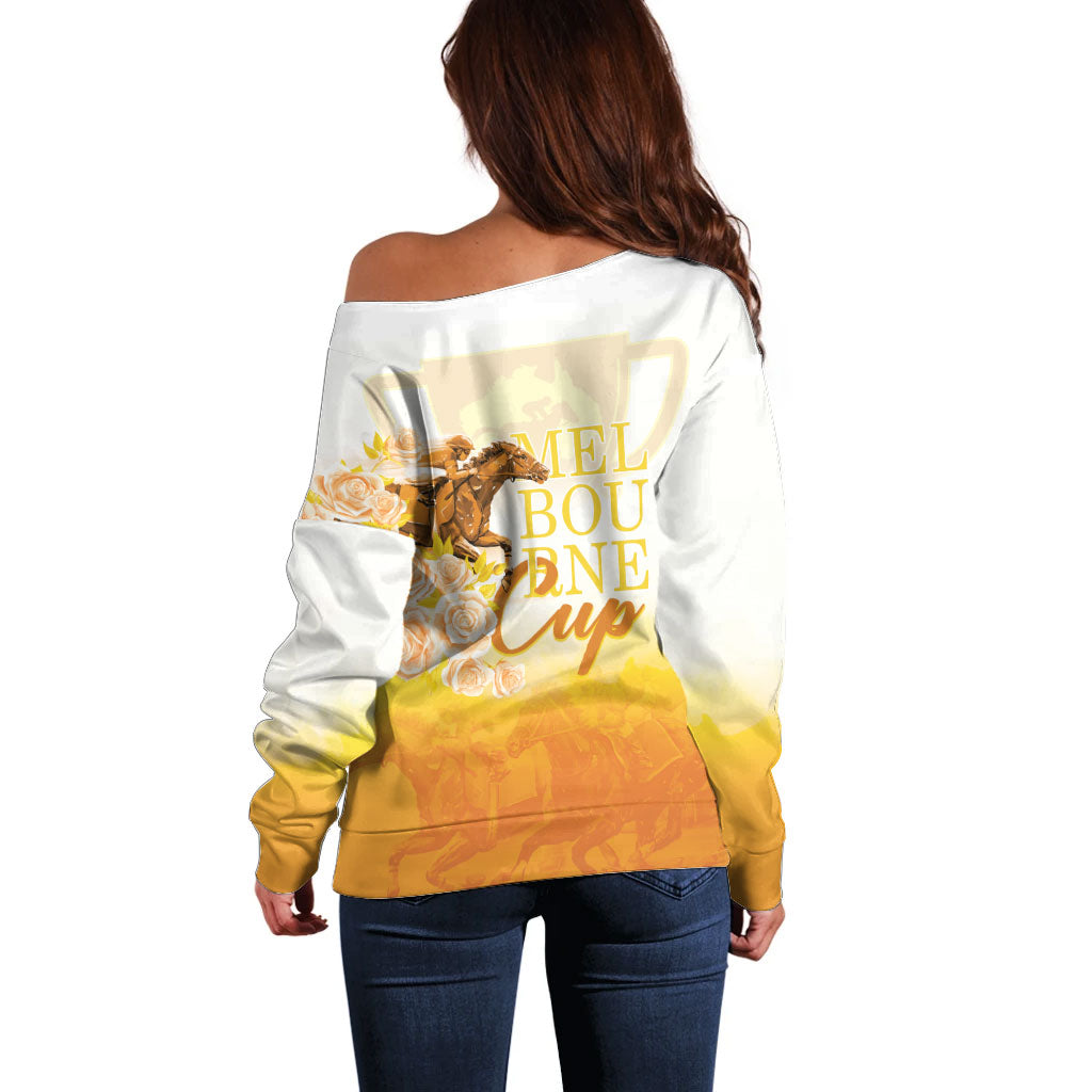 Melbourne Horse Racing Off Shoulder Sweater Vintage Floral Equestrian Rider