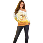 Melbourne Horse Racing Off Shoulder Sweater Vintage Floral Equestrian Rider