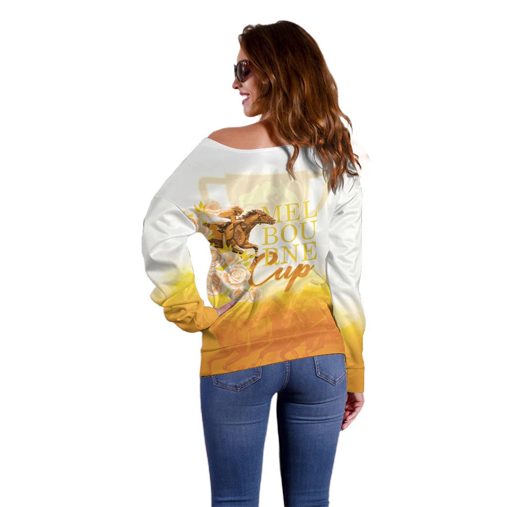 Melbourne Horse Racing Off Shoulder Sweater Vintage Floral Equestrian Rider