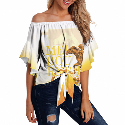 Melbourne Horse Racing Off Shoulder Wrap Waist Top Vintage Floral Equestrian Rider
