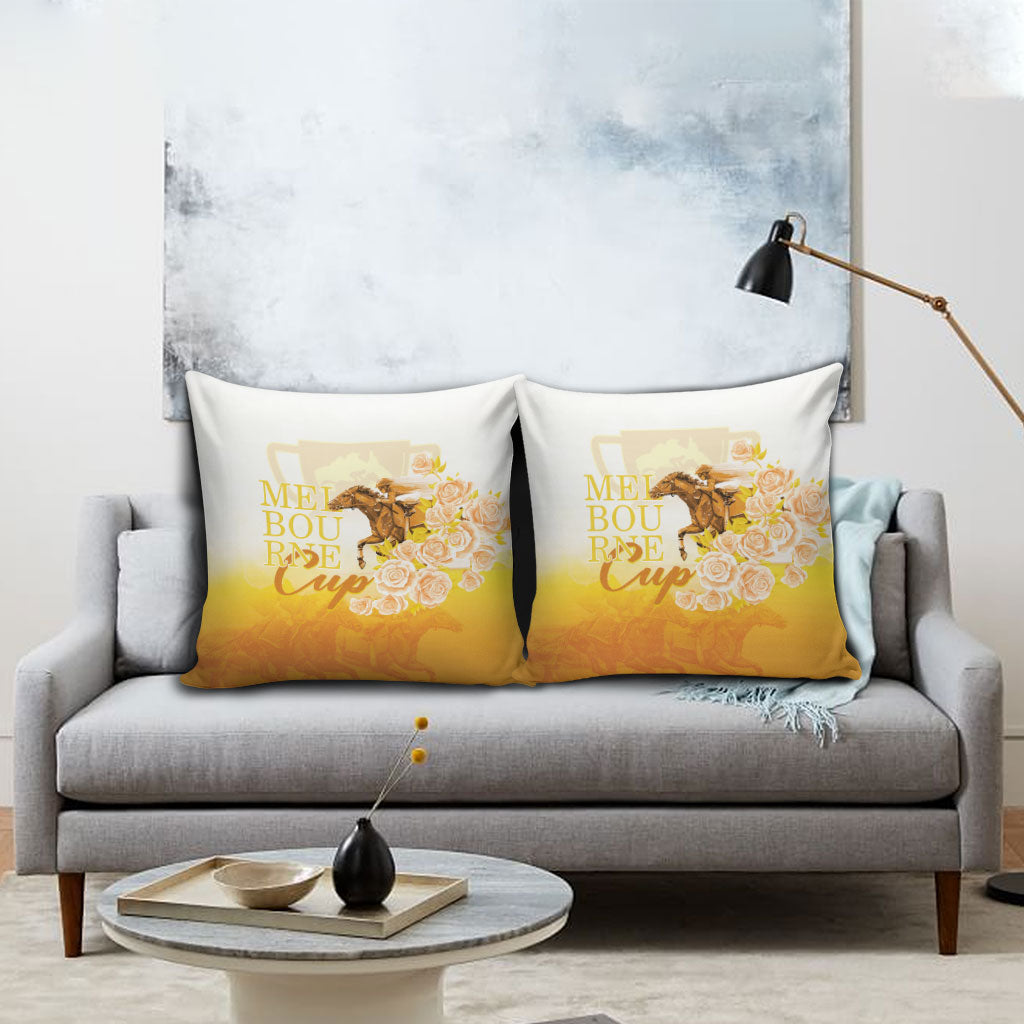 Melbourne Horse Racing Pillow Cover Vintage Floral Equestrian Rider