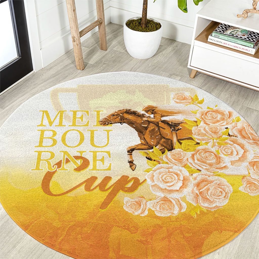 Melbourne Horse Racing Round Carpet Vintage Floral Equestrian Rider