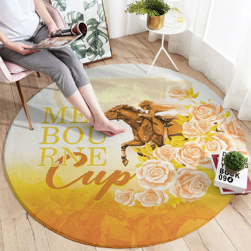 Melbourne Horse Racing Round Carpet Vintage Floral Equestrian Rider