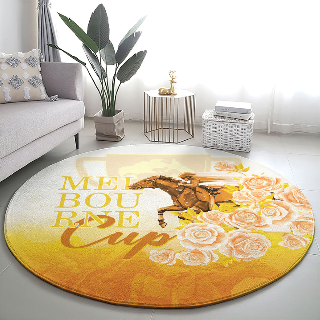 Melbourne Horse Racing Round Carpet Vintage Floral Equestrian Rider