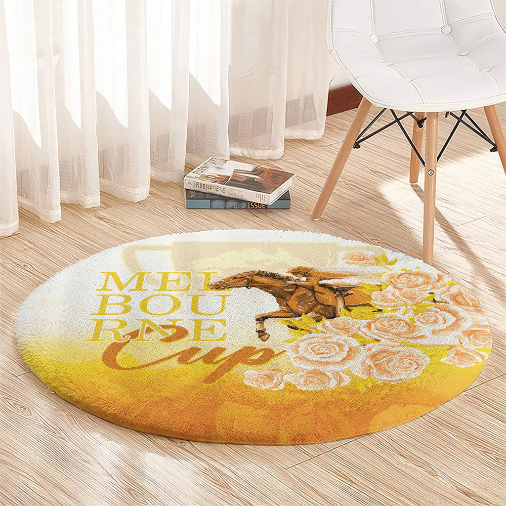 Melbourne Horse Racing Round Carpet Vintage Floral Equestrian Rider