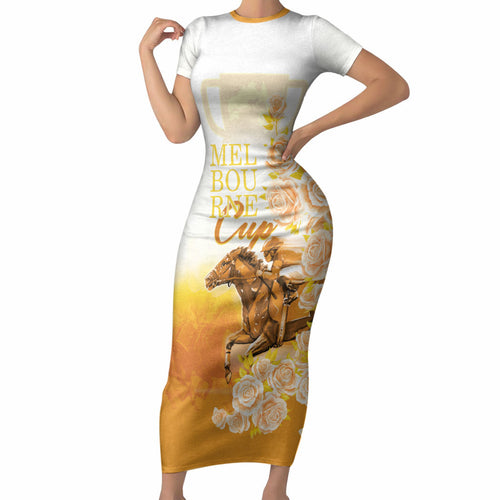 Melbourne Horse Racing Short Sleeve Bodycon Dress Vintage Floral Equestrian Rider