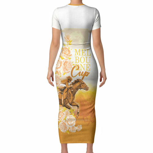 Melbourne Horse Racing Short Sleeve Bodycon Dress Vintage Floral Equestrian Rider