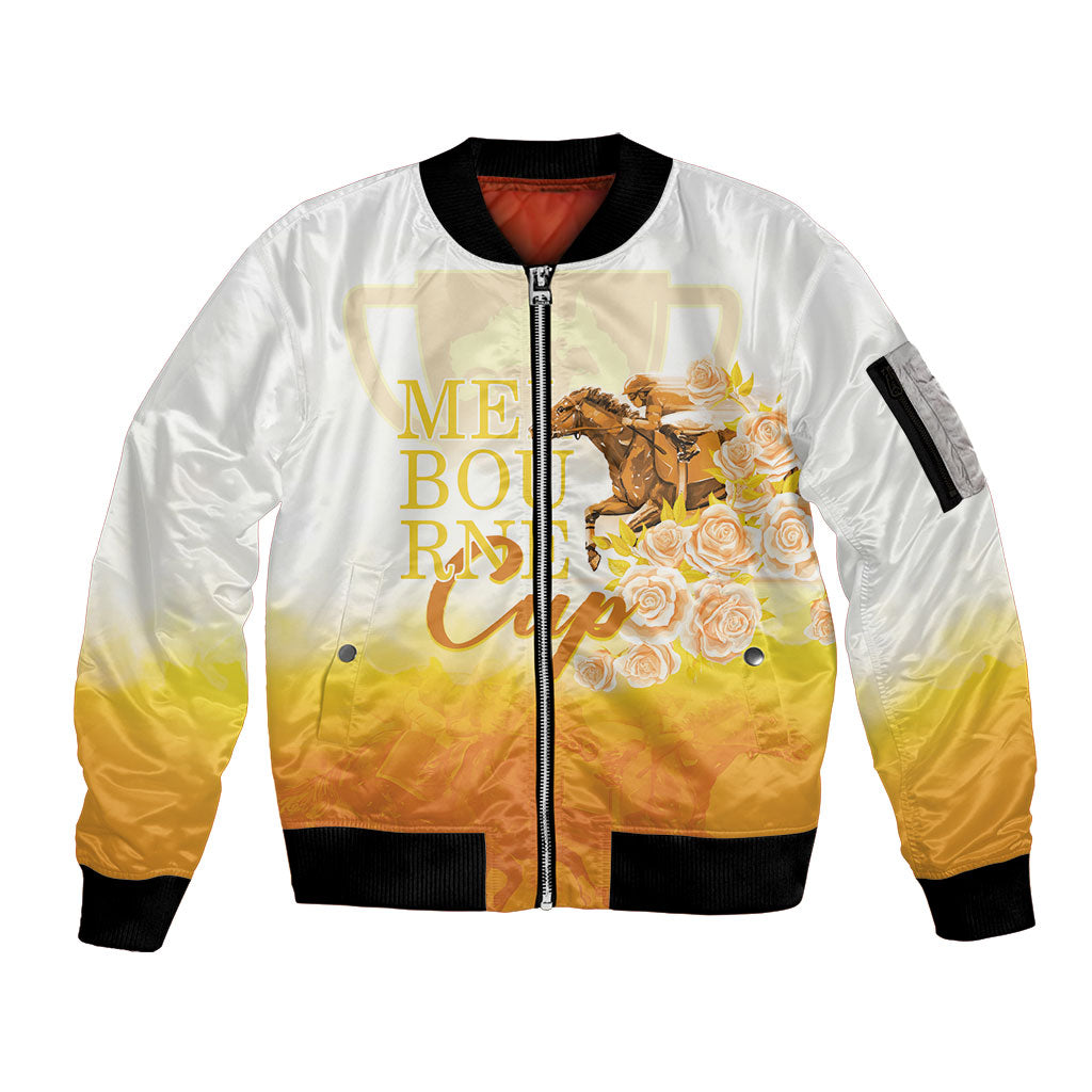 Melbourne Horse Racing Sleeve Zip Bomber Jacket Vintage Floral Equestrian Rider