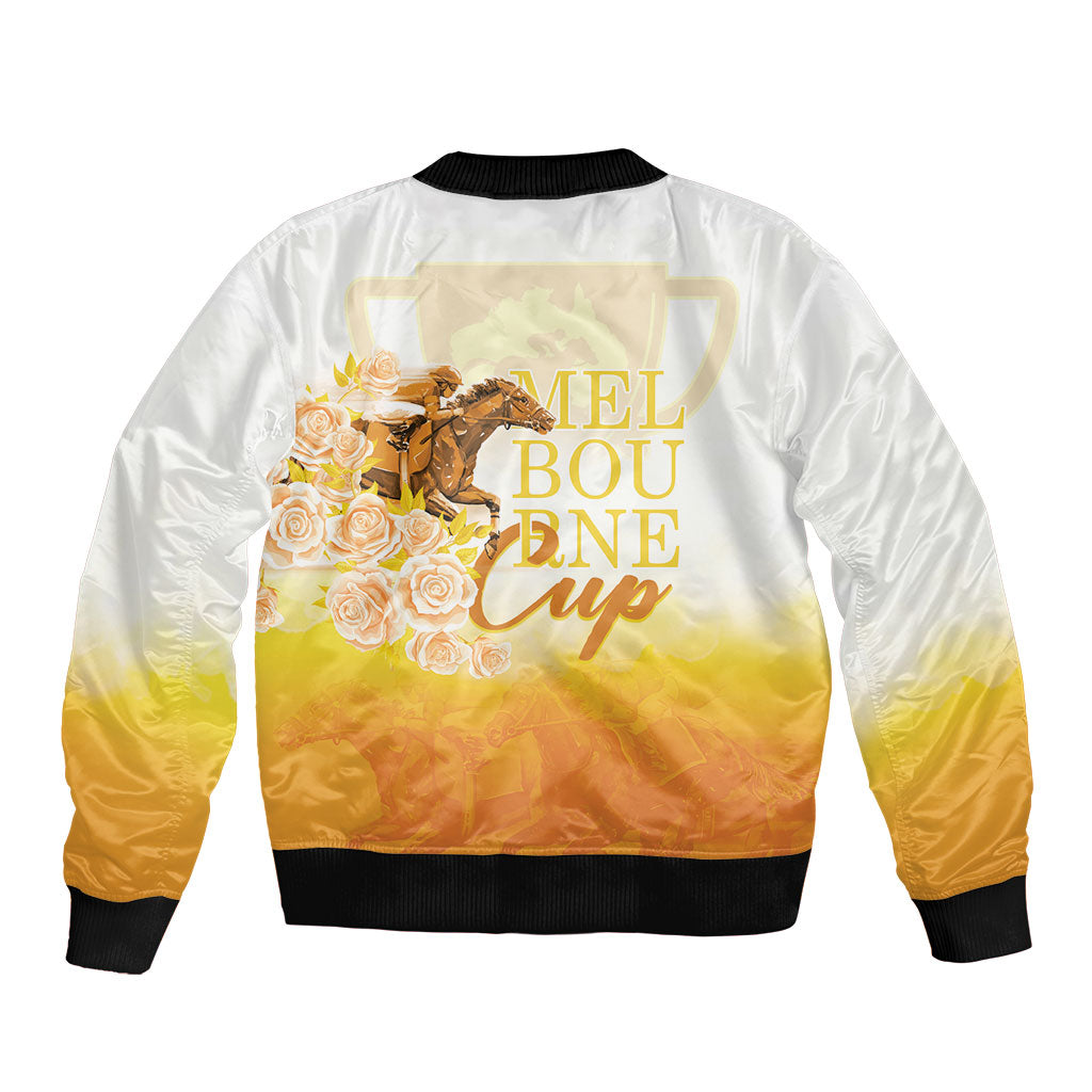 Melbourne Horse Racing Sleeve Zip Bomber Jacket Vintage Floral Equestrian Rider