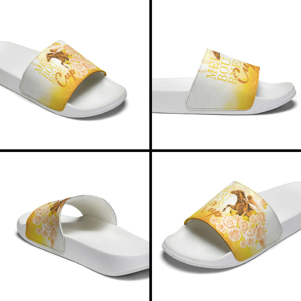 Melbourne Horse Racing Slide Sandals Vintage Floral Equestrian Rider