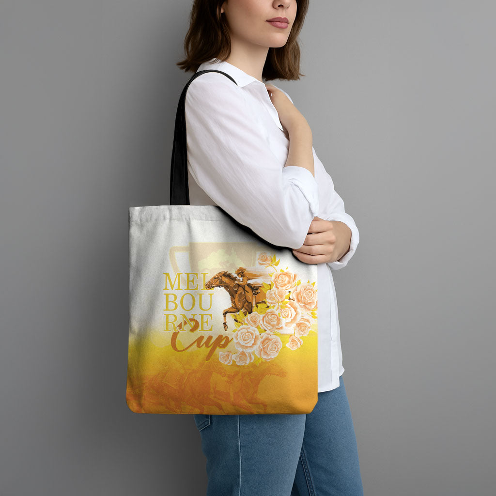 Melbourne Horse Racing Tote Bag Vintage Floral Equestrian Rider
