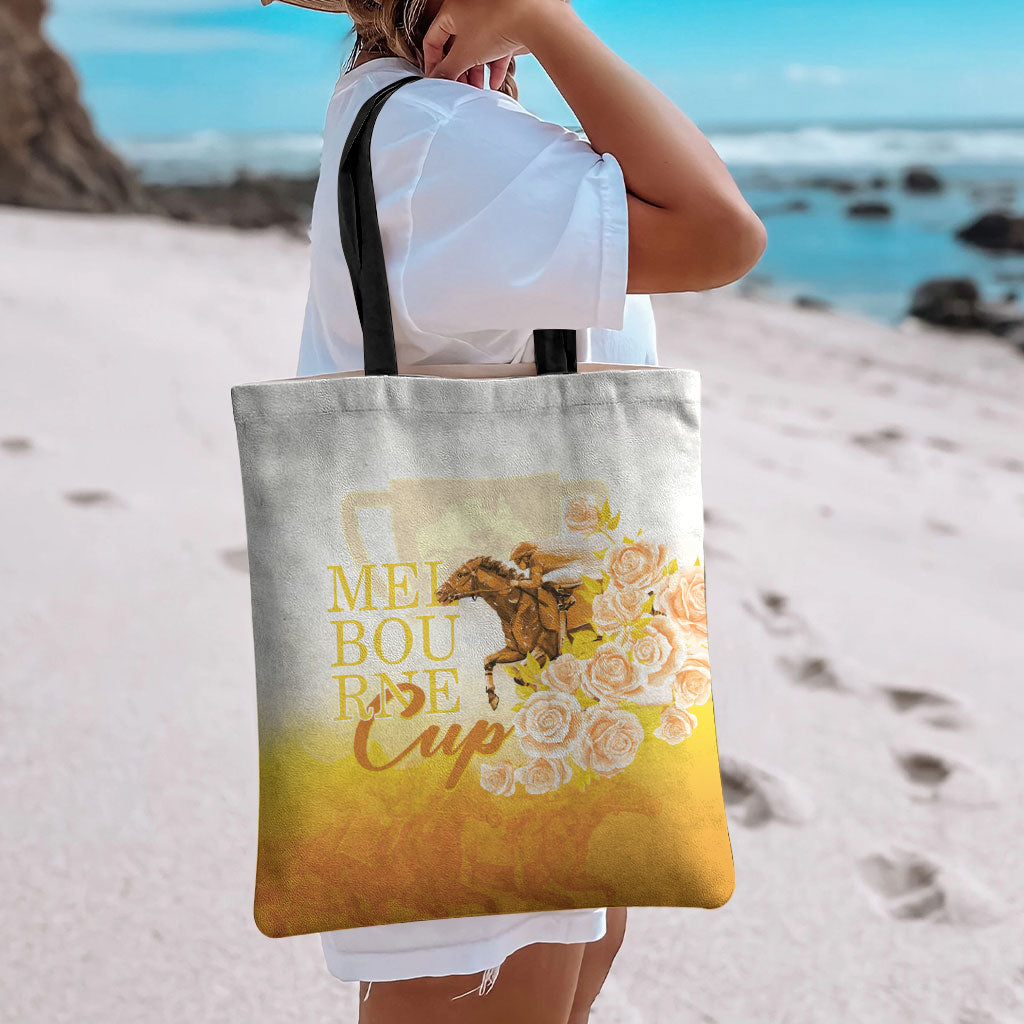 Melbourne Horse Racing Tote Bag Vintage Floral Equestrian Rider