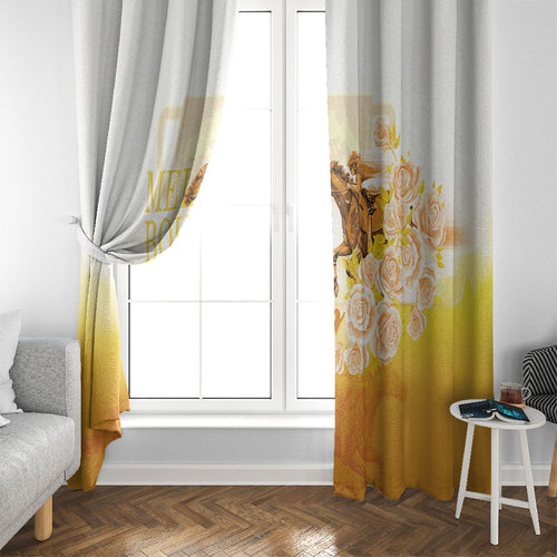 Melbourne Horse Racing Window Curtain Vintage Floral Equestrian Rider