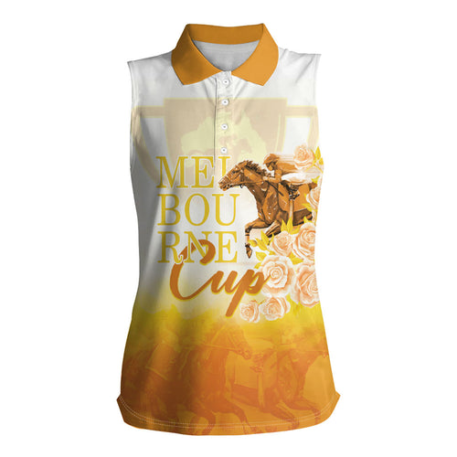 Melbourne Horse Racing Women Sleeveless Polo Shirt Vintage Floral Equestrian Rider