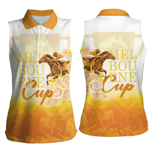 Melbourne Horse Racing Women Sleeveless Polo Shirt Vintage Floral Equestrian Rider