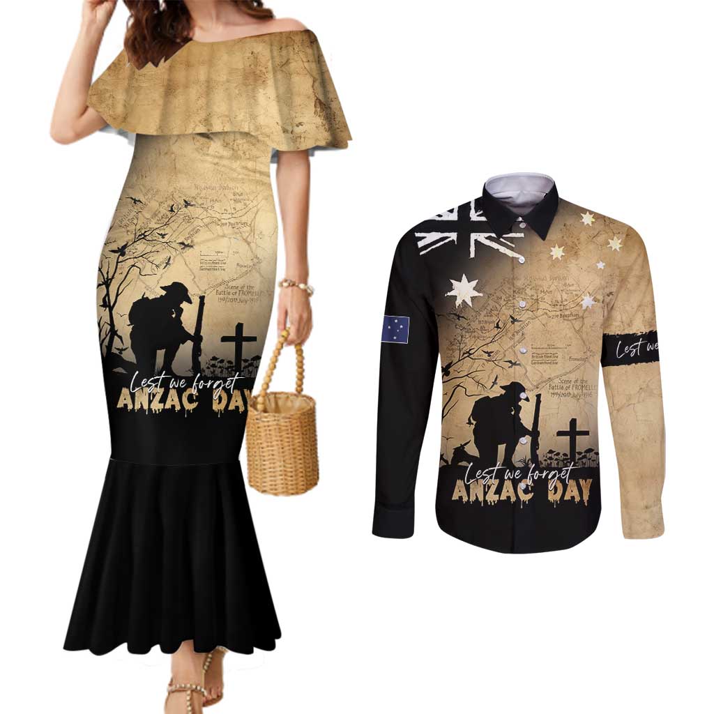 Australia ANZAC Day Couples Matching Mermaid Dress and Long Sleeve Button Shirt Battle Of Fromelles Lest We Forget