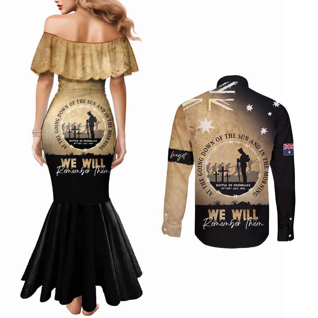 Australia ANZAC Day Couples Matching Mermaid Dress and Long Sleeve Button Shirt Battle Of Fromelles Lest We Forget