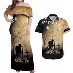 Australia ANZAC Day Couples Matching Off Shoulder Maxi Dress and Hawaiian Shirt Battle Of Fromelles Lest We Forget