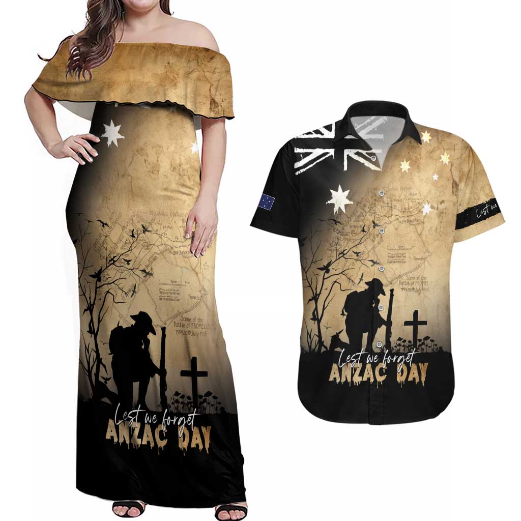 Australia ANZAC Day Couples Matching Off Shoulder Maxi Dress and Hawaiian Shirt Battle Of Fromelles Lest We Forget