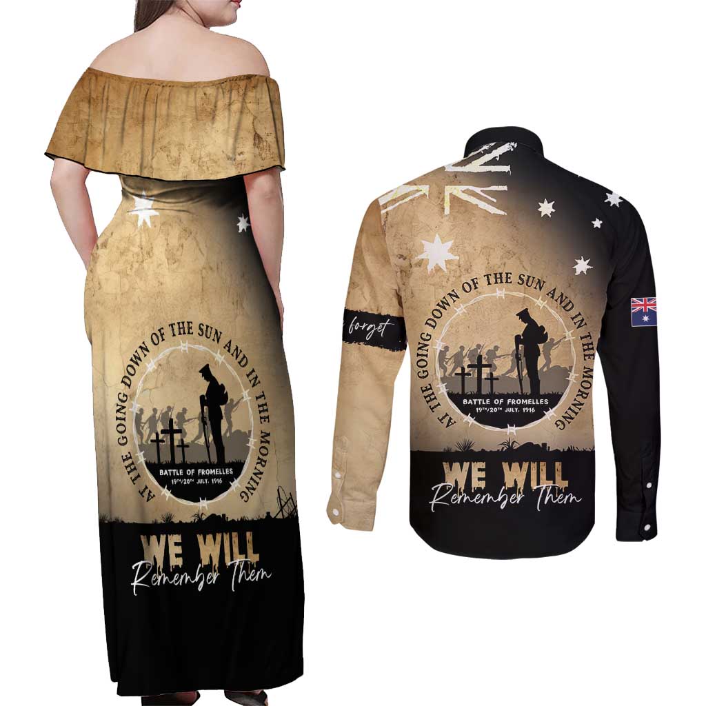 Australia ANZAC Day Couples Matching Off Shoulder Maxi Dress and Long Sleeve Button Shirt Battle Of Fromelles Lest We Forget