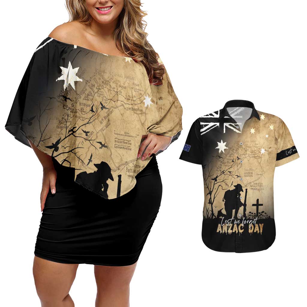 Australia ANZAC Day Couples Matching Off Shoulder Short Dress and Hawaiian Shirt Battle Of Fromelles Lest We Forget