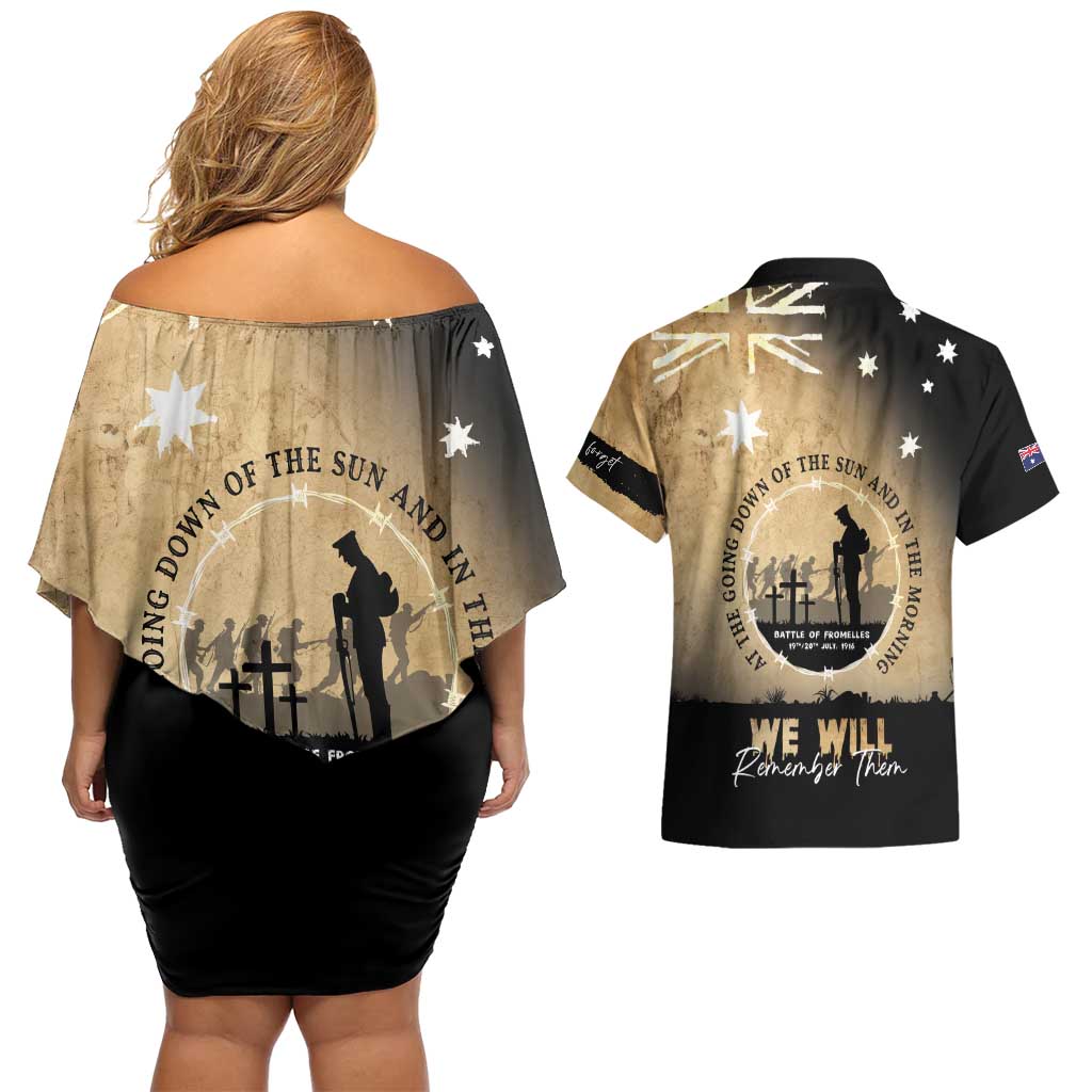 Australia ANZAC Day Couples Matching Off Shoulder Short Dress and Hawaiian Shirt Battle Of Fromelles Lest We Forget