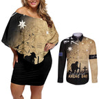 Australia ANZAC Day Couples Matching Off Shoulder Short Dress and Long Sleeve Button Shirt Battle Of Fromelles Lest We Forget