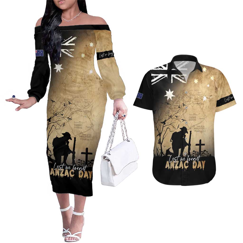 Australia ANZAC Day Couples Matching Off The Shoulder Long Sleeve Dress and Hawaiian Shirt Battle Of Fromelles Lest We Forget